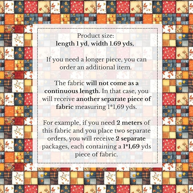 Autumn Patchwork Cotton Fabric Panel 61 x 36.6 Inches, Vintage Quilt Style - Image 6