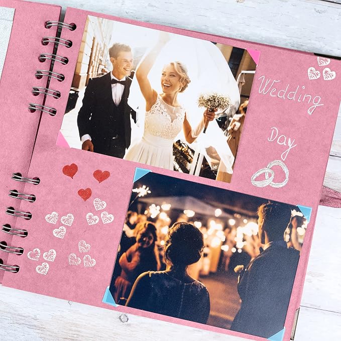 Bstorify Square Scrapbook Photo Albums 8 x 8 Inch Pink Thick Paper, Metal - Image 5