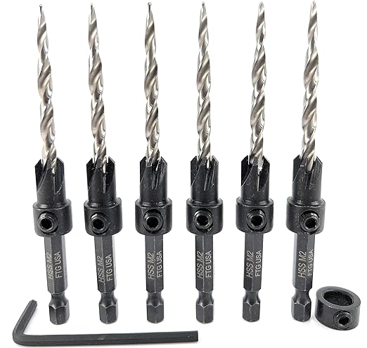 FTG USA Countersink Drill Bit Set for Wood with Tapered Drill Bit 6 Pc #10 (3/16")