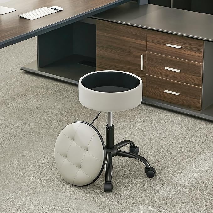 Vnity Stool with Wheels (Chair & Small Table in One) (Adjustable Tattoo Chair 20.67"-24.61"), Gray Stool for Desk with Storage