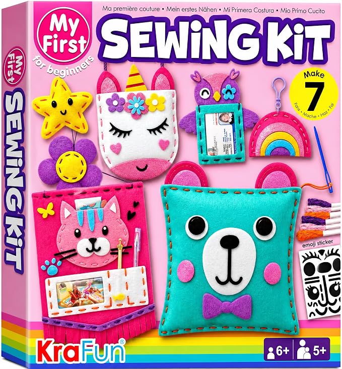 KRAFUN My First Sewing Kit for Kids Ages 6-12 | 7 Animal Dolls | 7 stuffed by FunCreativeArtsCraftKits