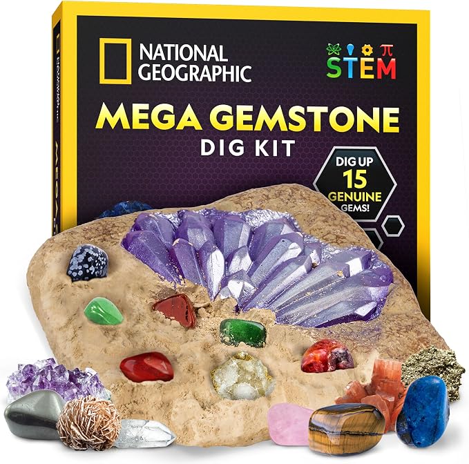 NATIONAL GEOGRAPHIC Mega Gemstone Dig Kit – Dig Up 15 Real Gemstones and by BlueMarbleToys