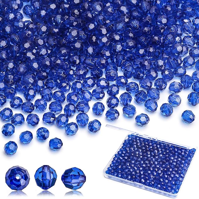 BONNY BOXX 1000pcs 6mm Acrylic Faceted Round Crystal Beads Transparent Sapphire by BONNY+BOXX