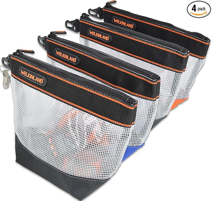 WELKINLAND 10-Inch Clear Tool Pouch Organizer - 4 Pcs Zipper Tool Bags