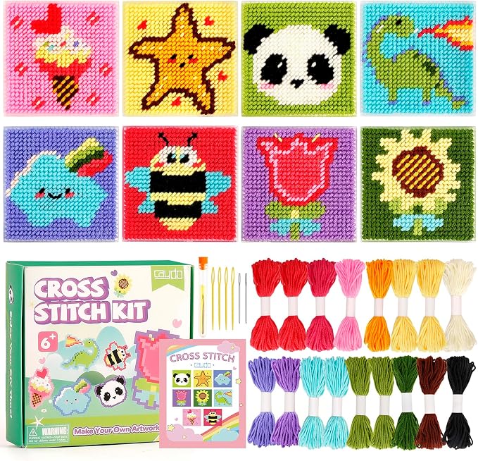 Caydo 8-in-1 Cross Stitch Kit for Beginners Kids, Includes 8 PCS Plastic Canvas by Caydo