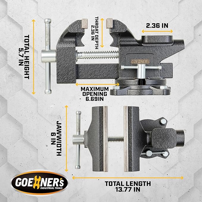 [Upgraded] Bench Vise 6” - Table Vice For Workbench, Utility Vise with Heavy Duty Cast Iron, Multi-Jaw, 270 Degree Swivel Base, Larger Anvil, Easy Adjustment for Woodworking, Workshop DIY Uses