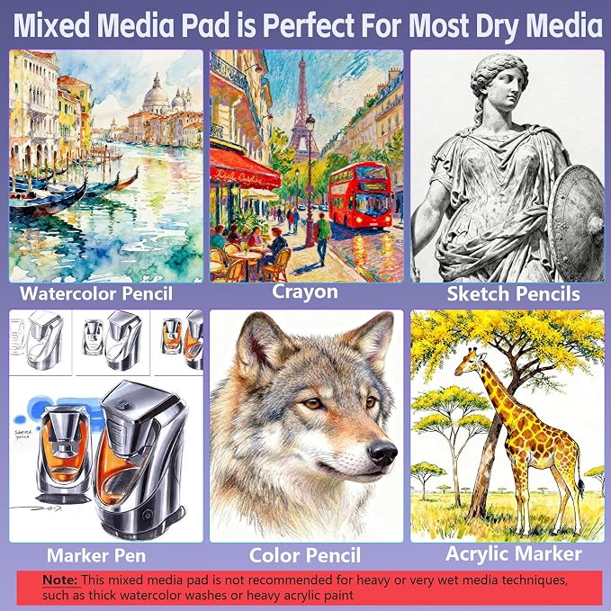 joibabe Mixed Media Sketchbook, 160 GSM 60 Sheets Spiral Bound Drawing Pad - Image 6