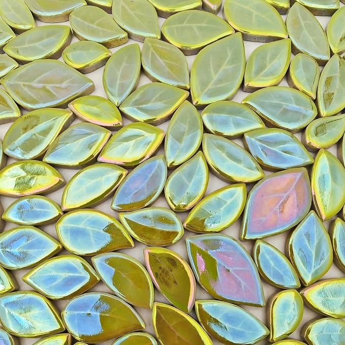 500g/1.1lb Leaf-Shaped Ceramic Mosaic Tiles, Ceramic Mosaic Pieces by Unknown