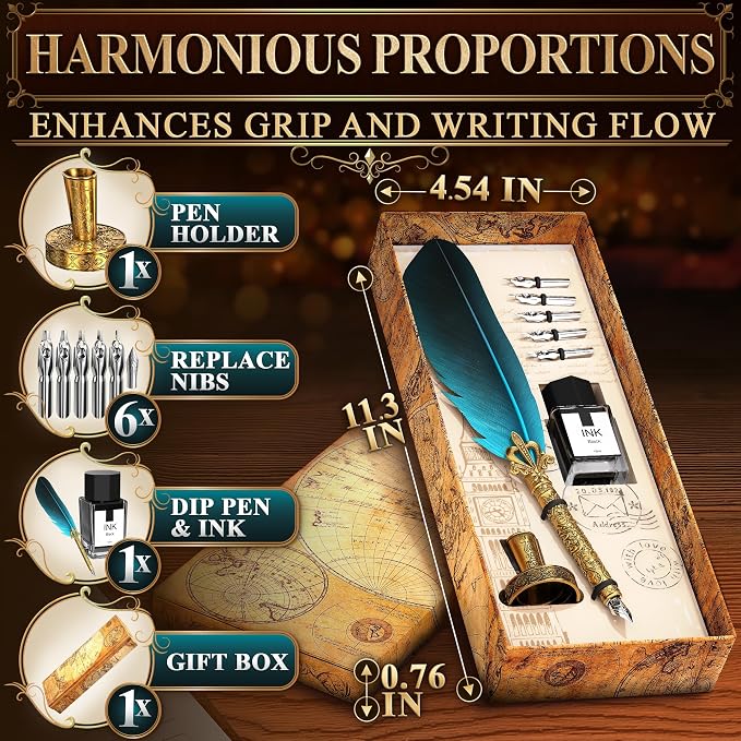 Vintage Feather Quill Pen and Ink Set - Image 2