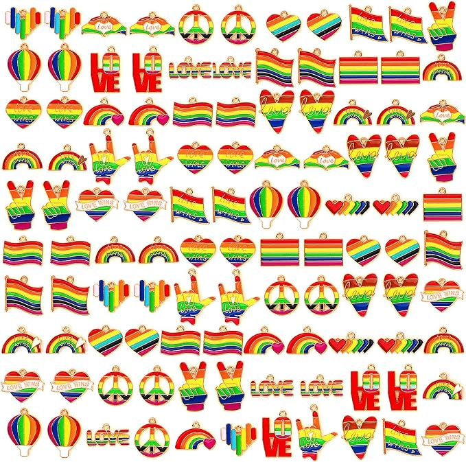 SANNIX 110Pcs Rainbow Charms Gold Enamel Charm Jewelry Making Charms Rainbow by SANNIX