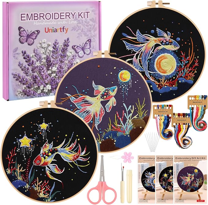 Uniartfy 3 Sets Hand Embroidery Starter Kits by Uniartfy