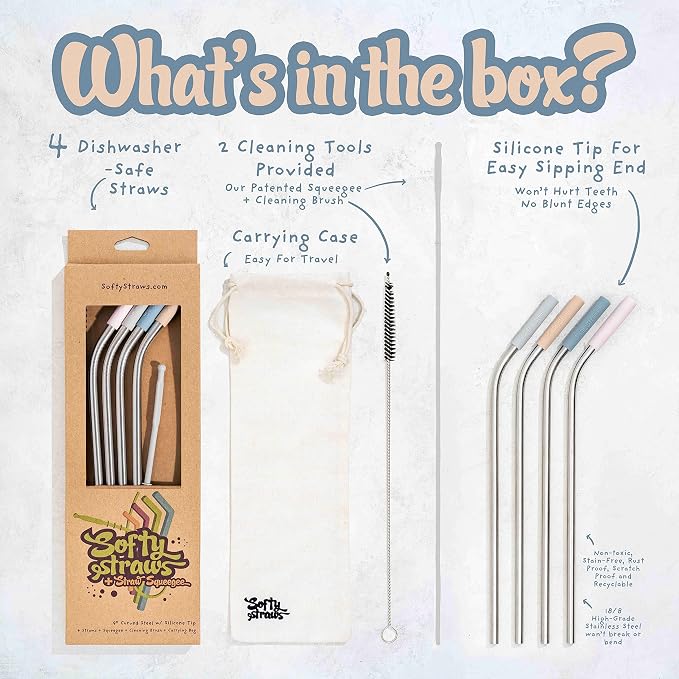 Softy Straws Premium Reusable Stainless Steel Drinking Straws - Image 2