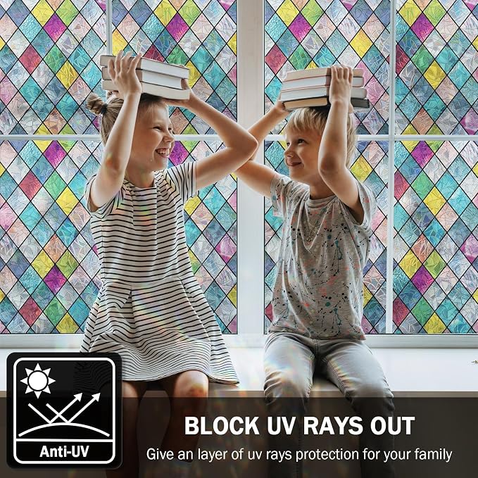 Stained Glass Window Film, Window Privacy Films, Colorful Lattice Window Tint - Image 5