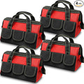 4 Pieces Tool Bag with Waterproof Strong Molded Base Multi Pockets Wide Mouth Tool Tote Multifunctional Tool Bag Large Capacity Organizer Heavy Duty Tool Storage Bag (Red,13 Inch)