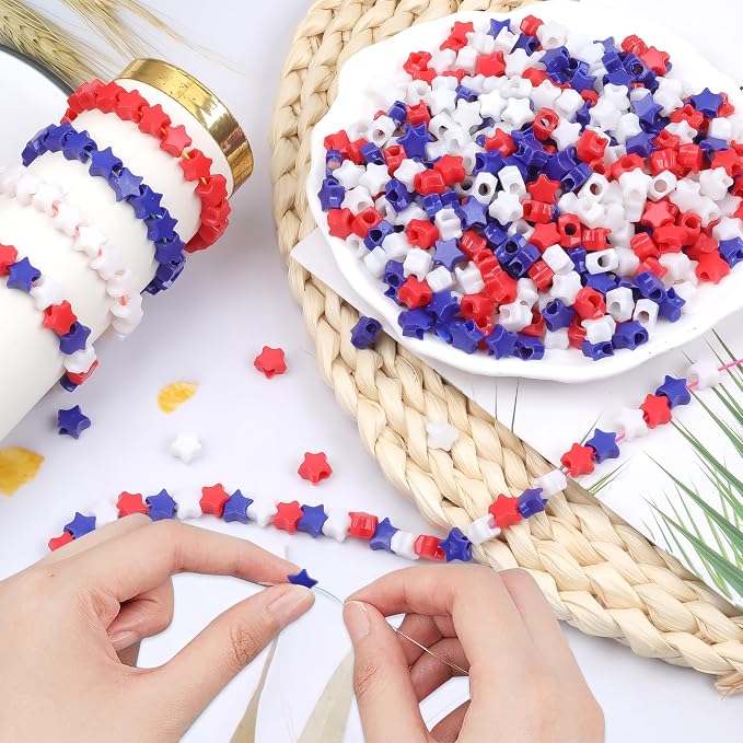 Red White Blue Star Pony Beads for Bracelet 1000 Pcs Independence Day for - Image 3