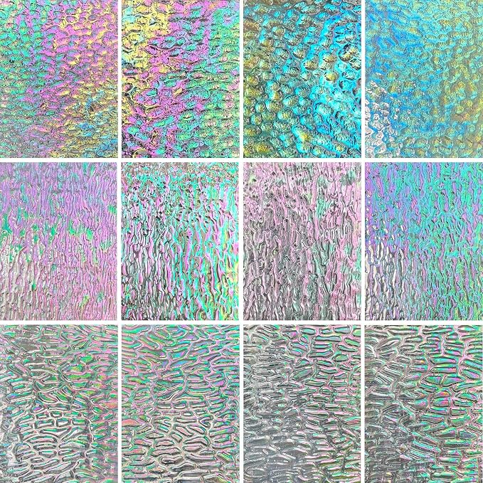 LITMIND 12 Sheets Iridescent Transparent Textured Stained Glass Variety Pack by LITMIND