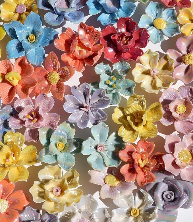 Lanyani 30 Pieces 3D Ceramic Mosaic Flowers - Image 3