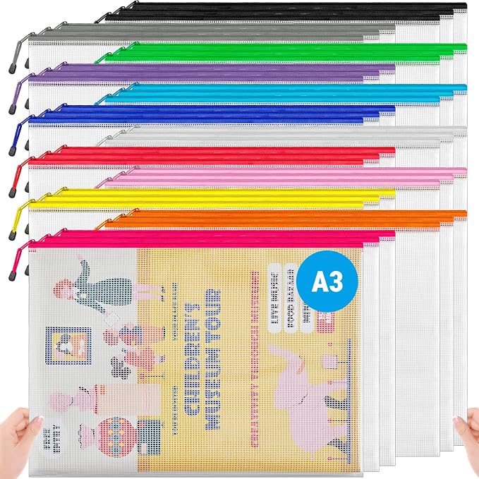 JARLINK A3 Mesh Zipper Pouch, Extra Large Waterproof File Bags, Board Games by JARLINK