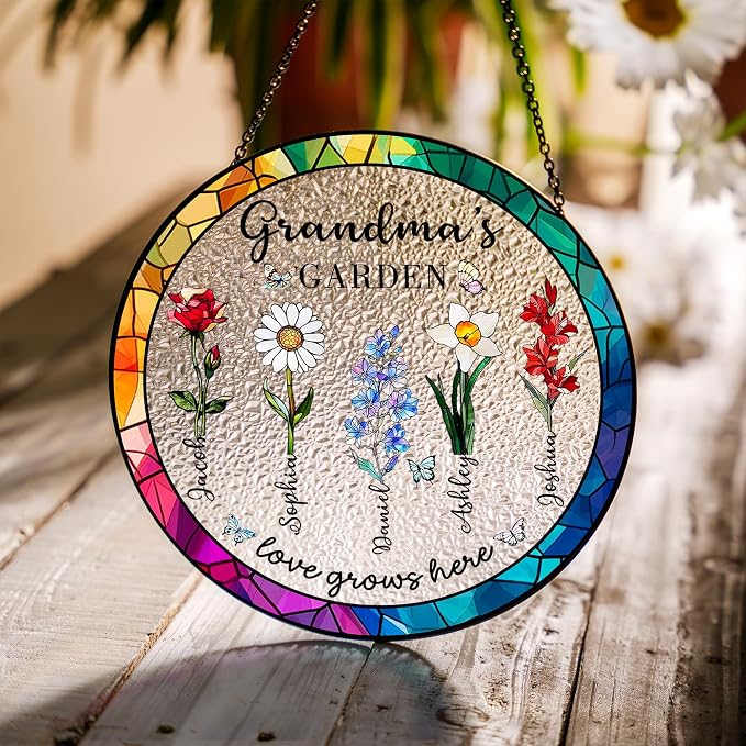 LOVELYPOD Custom Grandma Birth Flowers Stained Glass Window Sun Catcher - Image 2