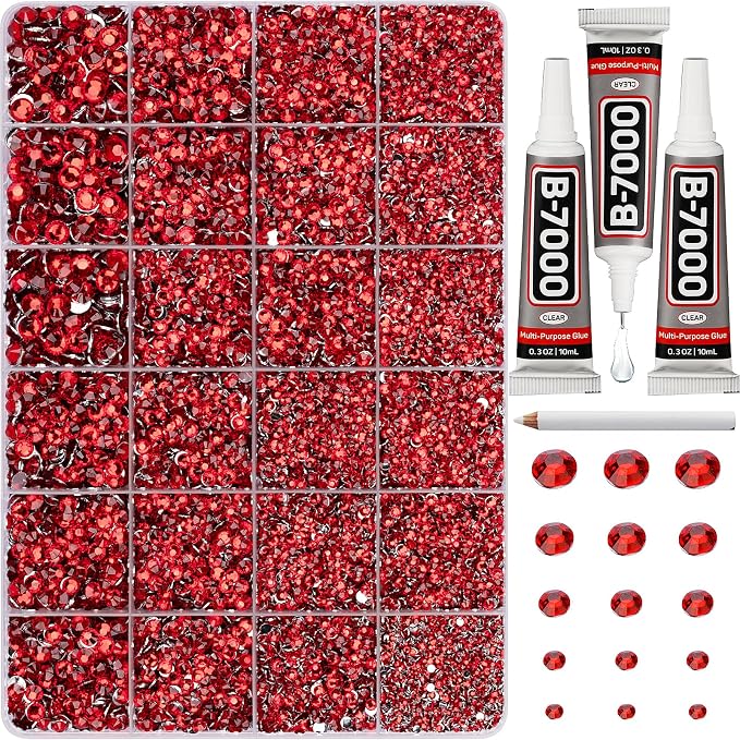 33000Pcs Red Rhinestones for Bedazzling, 6mm Siam Flatback Gems Bedazzler Kit by Worthofbest