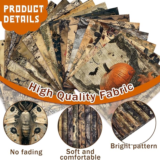 HunnmingRe 20 Pcs 10''x10'' Vintage Halloween Quilting Fabric Square Skeleton - Image 3