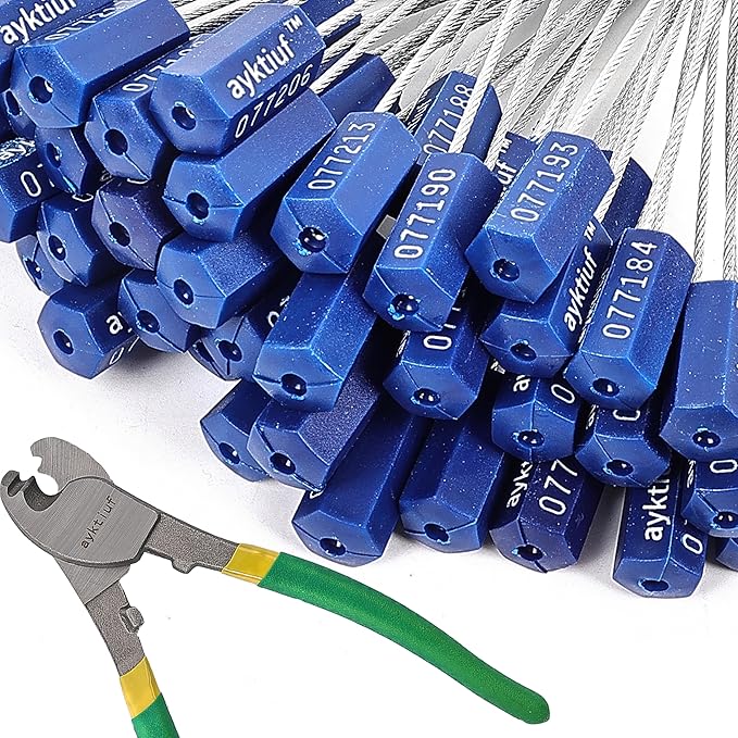 60 Pieces Security Cable Seals, Metal Number Security Tags for Truck, Trailers, Cargo, Containers, Vans, Oil Tank, Milk Vehicle (Blue, 60 Pack)