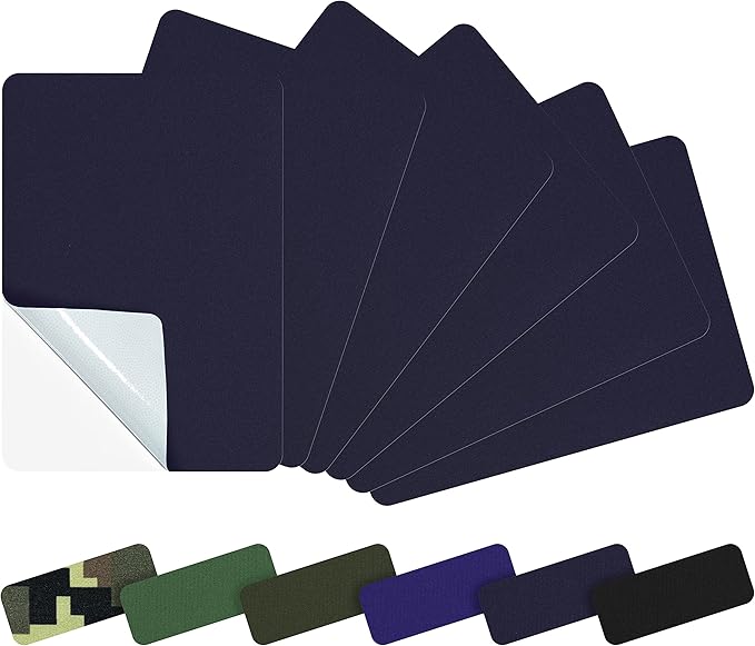 Azobur 6-Pack Nylon Repair Patch Self Adhesive Vinyl Outdoor Camping Gear Repair Kit,Waterproof Fabric Repair Patches for Down Jacket, Tent, Sleeping Bag （Navy Blue）