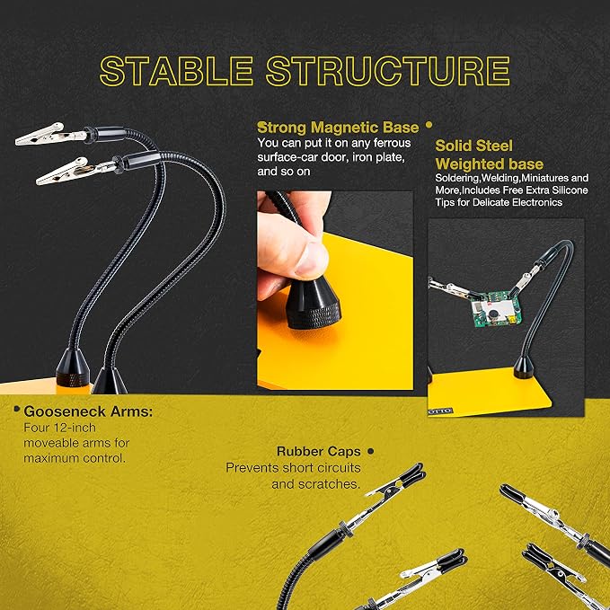 KOTTO Third Hand Soldering Tool PCB Holder Two Magnetic Based Flexible Metal - Image 2