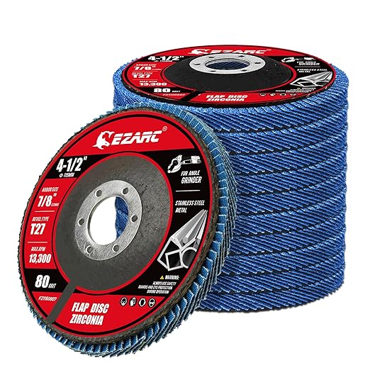EZARC 10 Pack Flap Discs 80 Grit, 4 1/2" x 7/8" Zirconia Flap Sanding Disc for Angle Grinder, Flat Type 27 Abrasive Grinding Wheel Finishing for Wood & Stainless Steel, Sheet Metal