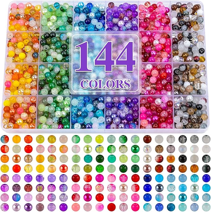XSEINO About 1200PCS 6mm Glass Beads Bracelet Making Set, 144 Color Colorful by XSEINOiscreating%EF%BC%81