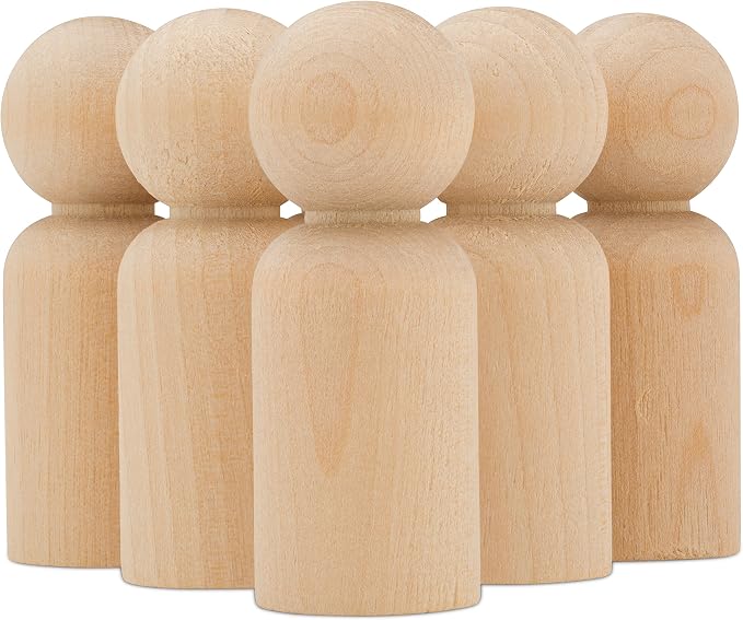 Wood Peg Dolls, 2-3/8 Inch Dad Shape Wooden Peg People, Strong Birch Wooden by Woodpeckers