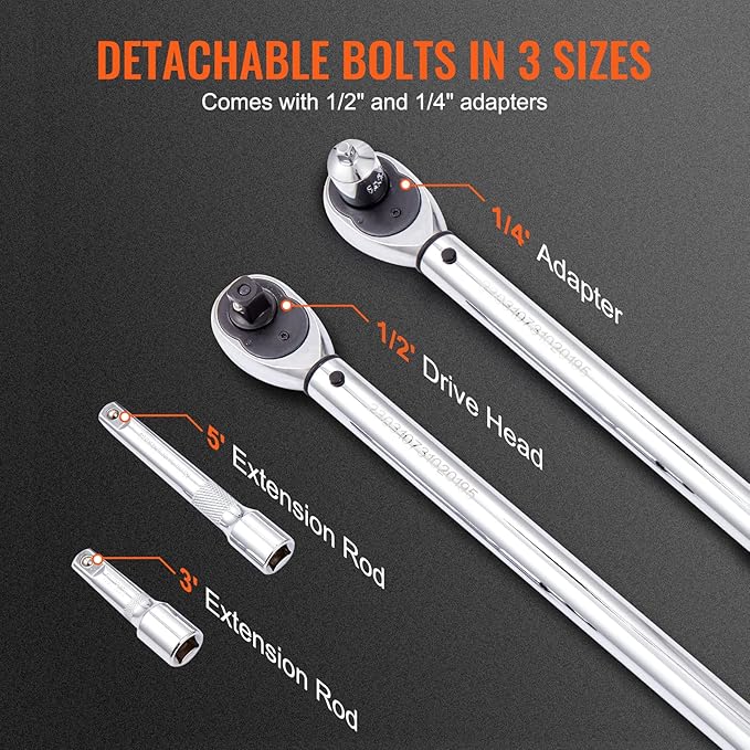 VEVOR 1/2-inch Drive Click Torque Wrench 25-250ft.lb/34-340n.m, Dual-Direction Adjustable Torque Wrench Set, Mechanical Dual Range Scales Torque Wrench Kit with Adapters Extension Rod