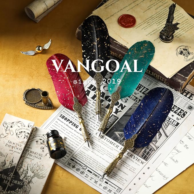 VANGOAL Vintage Carving Feather Pen Set, Glittering Quill Pen Set Antique - Image 5