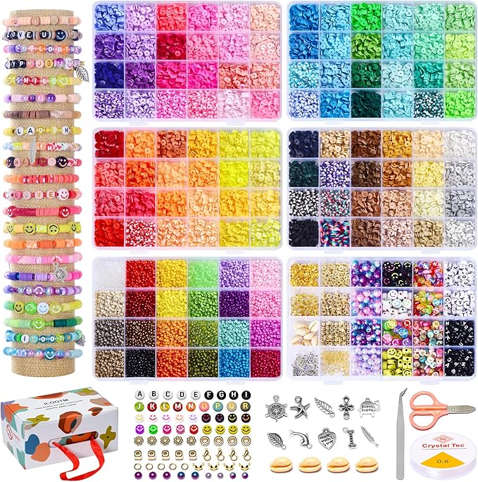 Ilootm Friendship Bracelet Making Kit, 96 Colors Polymer Clay Beads & 24 Colors by Ilootm