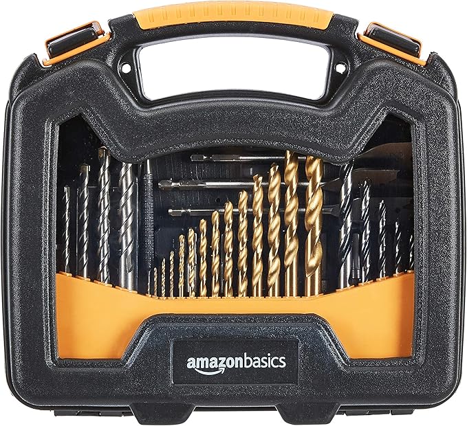 Amazon Basics Drill & Driver Multi Bit Set, Alloy Steel Wood Straight Drill Bits, for Metal, Wood, Plastic, Masonry, with Storage Case, 100-Piece