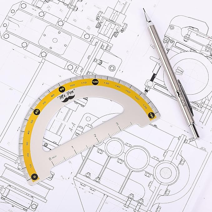 Mr. Pen- Metal Geometry Kit, 4 Pack, 45° & 30°/60° Set Squares | 6" Protractor - Image 7