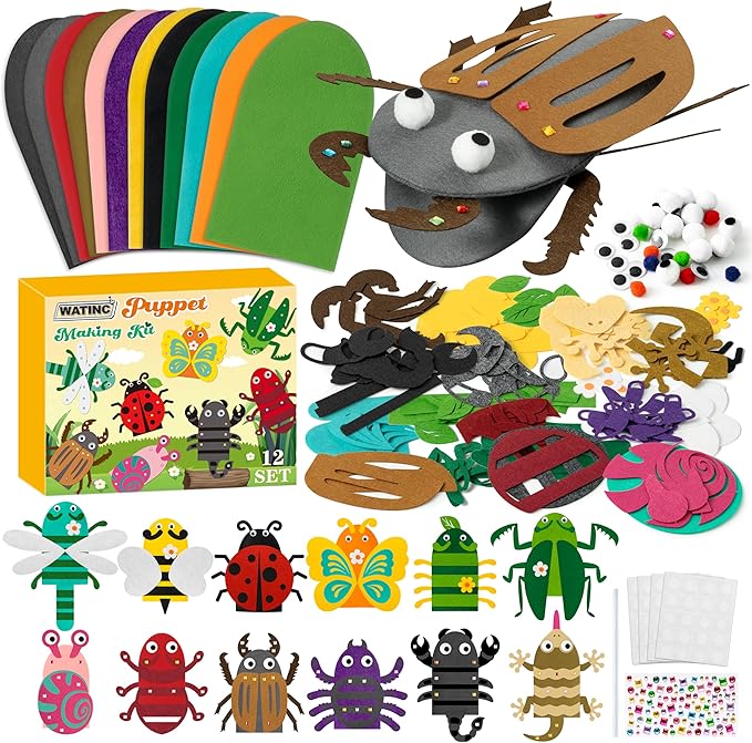 WATINC 12 Pcs Hand Puppet Making Kit, Art Craft Felt Sock Puppet Toys, Creative by WATINC