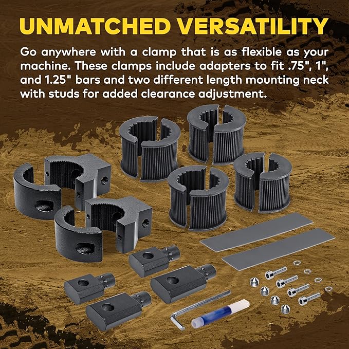LAMPHUS Off-Road ATV UTV Light Bar Mounts Mounting Bracket Mini Bar Clamp Kits [0.75"/1"/1.25" Inch] [360-Degree] [2 Stud Sizes] [Aluminium] [2 Unit] Bull Bar Roll Bar Clamp Roll Cage Clamps Mount