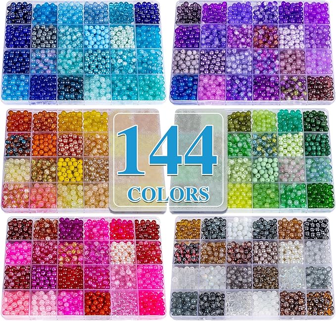 XSEINO About 7200PCS 6mm Glass Beads Bracelet Making Kit, 144 Assorted Colors by XSEINOiscreating%EF%BC%81