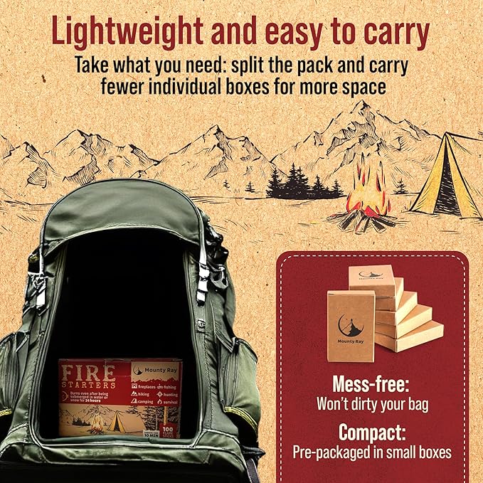 Fire Starters for Campfires - 100 pcs - Waterproof Fire Starter Sticks for Emergency Survival Kit Camping Outdoor Kitchen Indoor Fireplace Bonfire