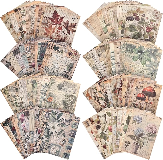 120 Sheets Vintage Botanical Scrapbook Paper Set, Journaling Scrapbooking by emmoolife