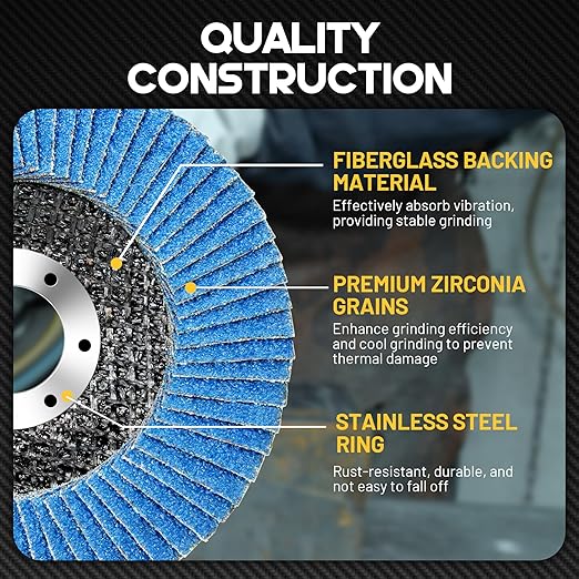 TOLESA Flap Discs 4 1/2 for Angle Grinder, 40 Grit Type 29 Zirconia Grinding Disc for Stainless Steel, Sheet Metal, Cast Iron (24 Pack)