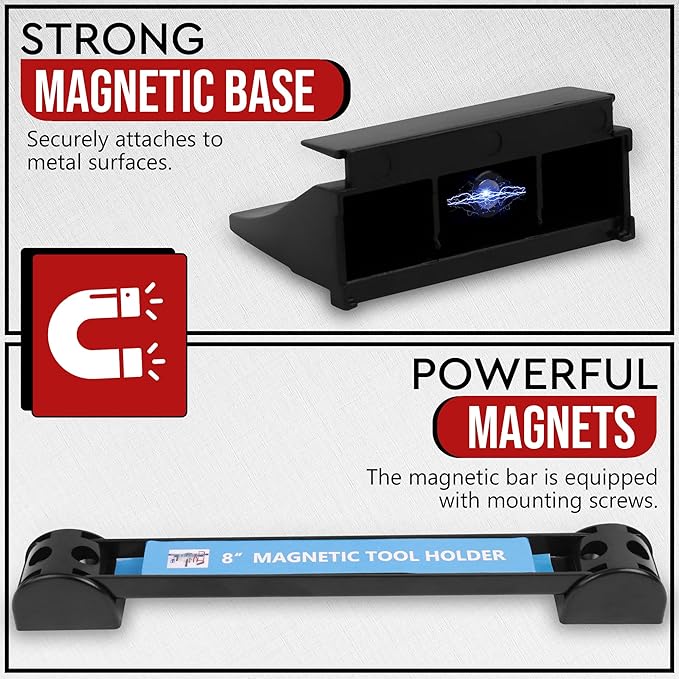 46PCS Magnetic Modular Wrench Organizer with 8" Magnetic Tool Holder, Wrench Rack for Tool Box Drawer, SAE & Metric Labels, Space-Saving Storage, Gift for Professional Mechanics Men, Black