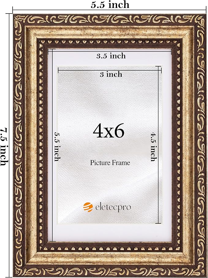 eletecpro 4x6 Vintage Picture Frame, Glass Cover, Bronze Gold, Horizontal or - Image 3