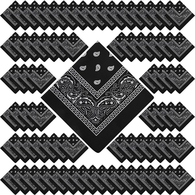 100 Pack Bandanas Unisex Paisley Bandanas Bulk Multi Purpose Cowboy Head Wrap by Handepo