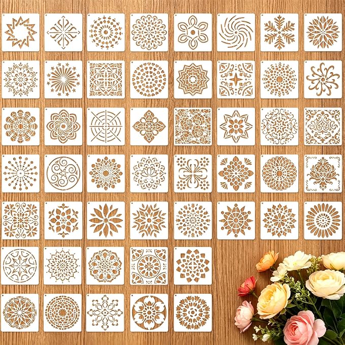 50 Pcs Large Mandala Stencils for Painting, 3.93 X 3.93 Inch Flower Stencils by FRAGRANTGARDEN