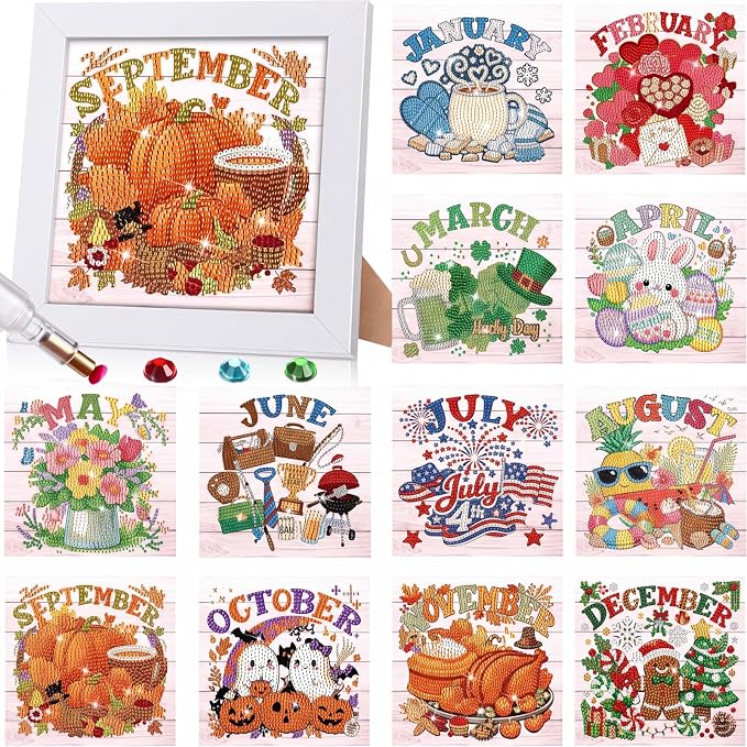 13 Pcs Fall Interchangeable Monthly Diamond Art Kits by Trandraft
