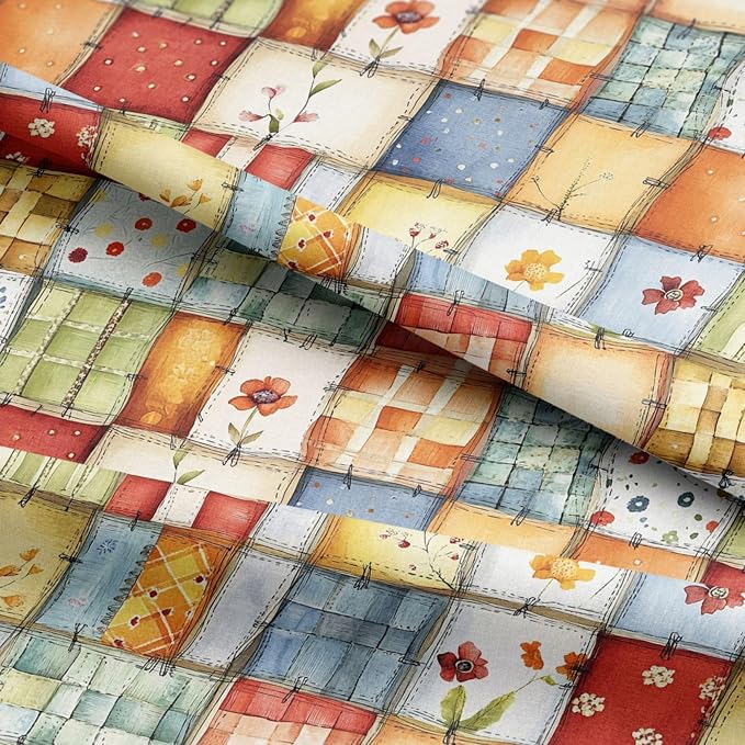 Patchwork Cotton Fabric Panel 61 x 36.6 Inches, Floral Quilt Style Squares - Image 5