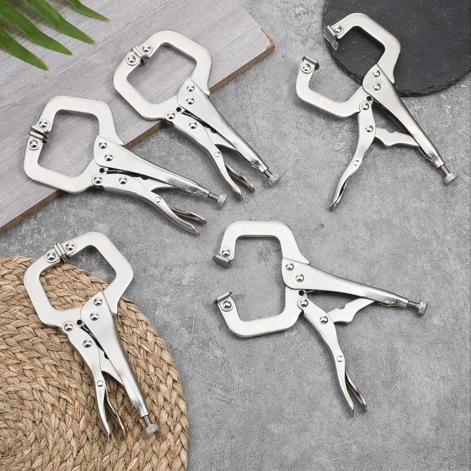 12 Pcs C Clamps Locking 6 Inch Heavy Duty Welding Pliers with Swivel Pads Adjustable Vise Grip Clamp for Shop Woodworking Cabinetry Repair Home Farm and Auto Workshop
