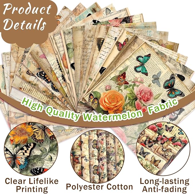 HunnmingRe 20 Pcs 10''x10'' Vintage Butterfly Quilting Fabric Square Retro - Image 2